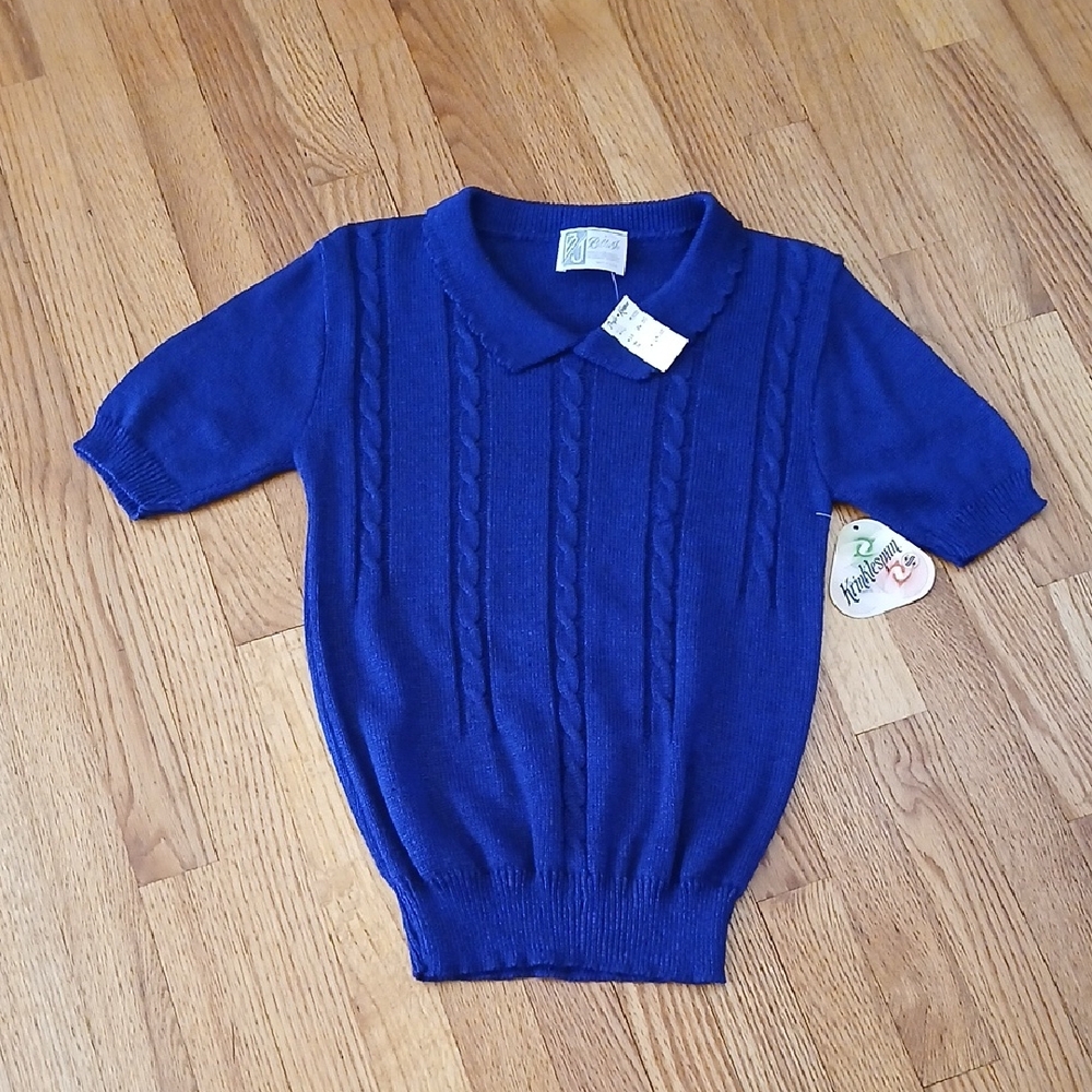 NWT Billie Jo  Royal Blue Cable Acrylic  Short-Sleeved Sweater ■ Slightly Flawed